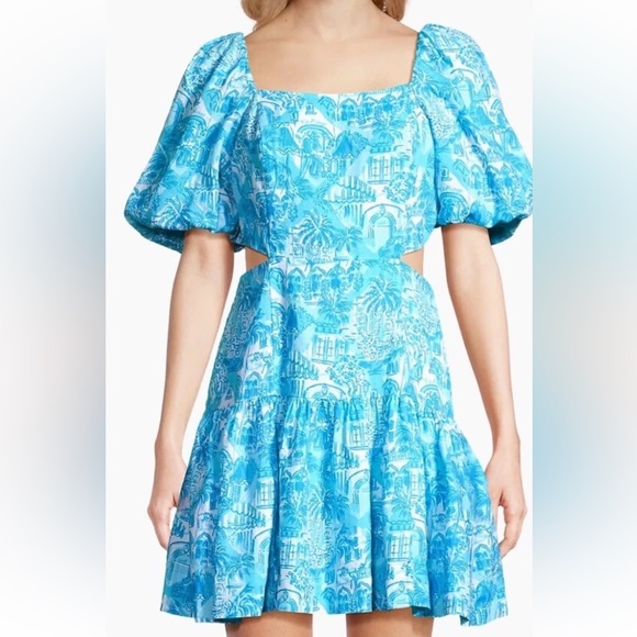 NWT Lilly Pulitzer 100% Linen Kylanne Palm Printed Look Ruffle Mini Dress Size 6